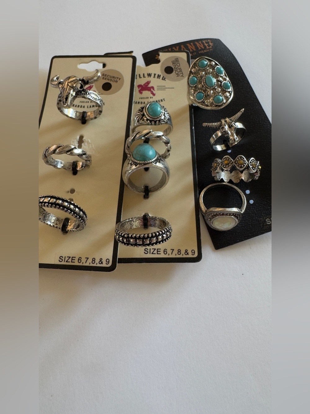 Size 6, 7, 8 & 9 Turquoise Accent Mixed Silver Ring Set - Women